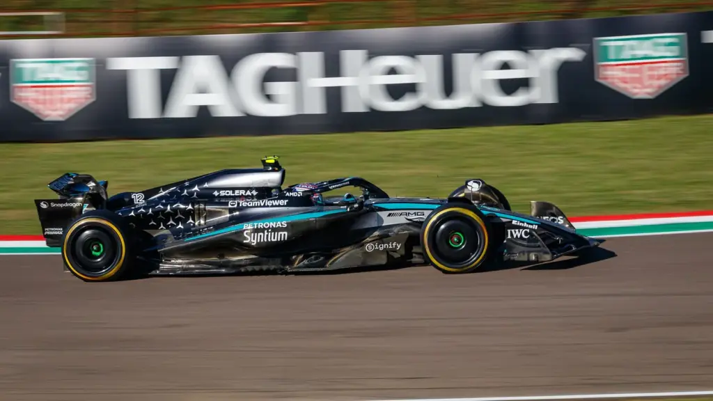 Kimi Antonelli in the Mercedes W16 at Imola in 2025