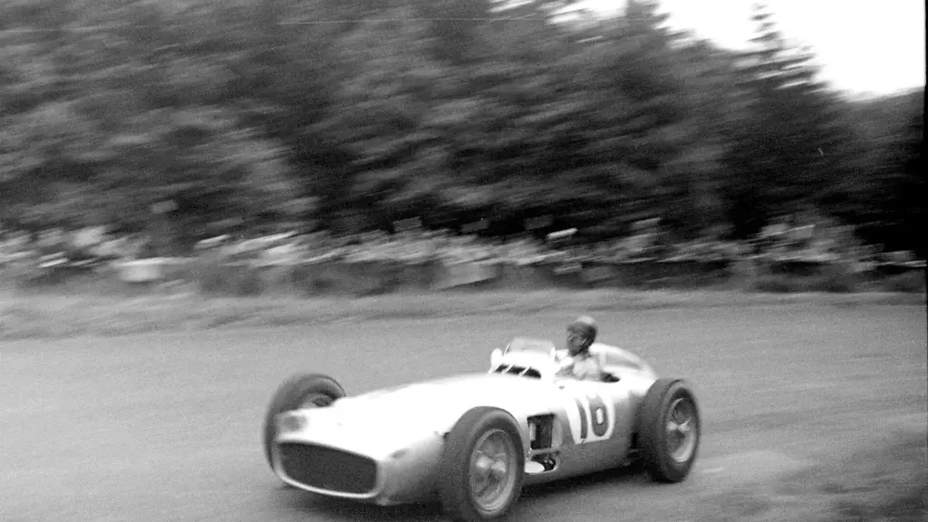 Juan Manuel Fangio in a Mercedes-Benz W196 at the Nürburgring in 1954