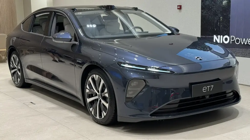Dark gray NIO ET7 sedan on display in Shenzhen