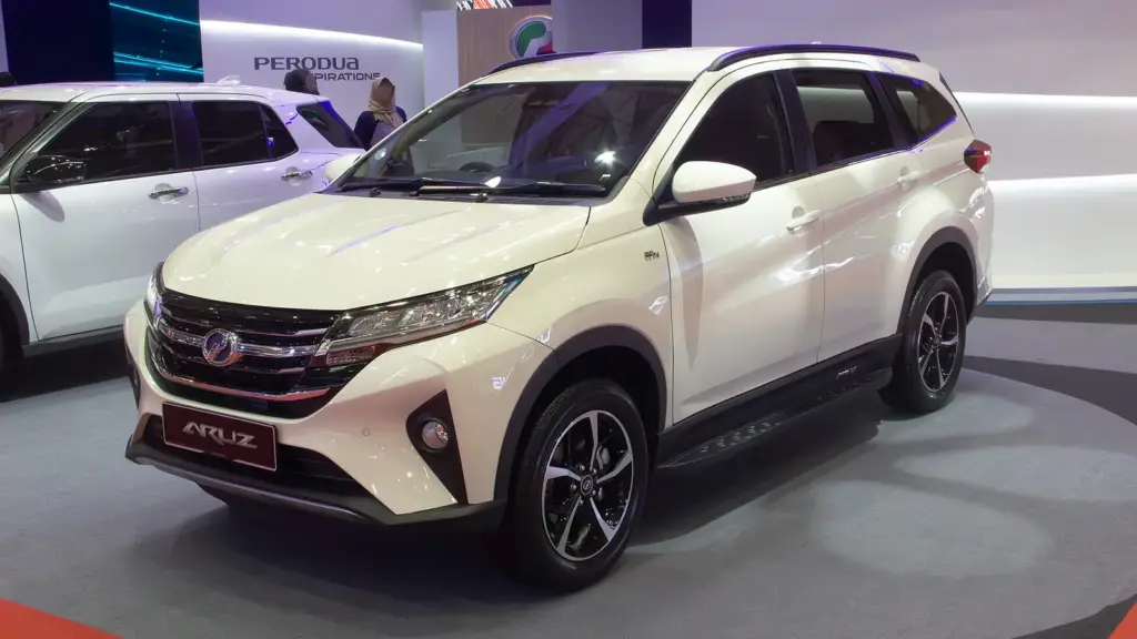 White Perodua Aruz 1.5 AV SUV on display