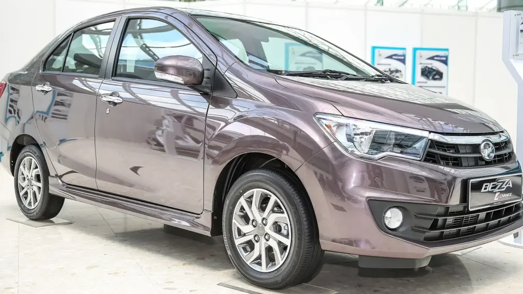 Perodua Bezza Advance sedan on display