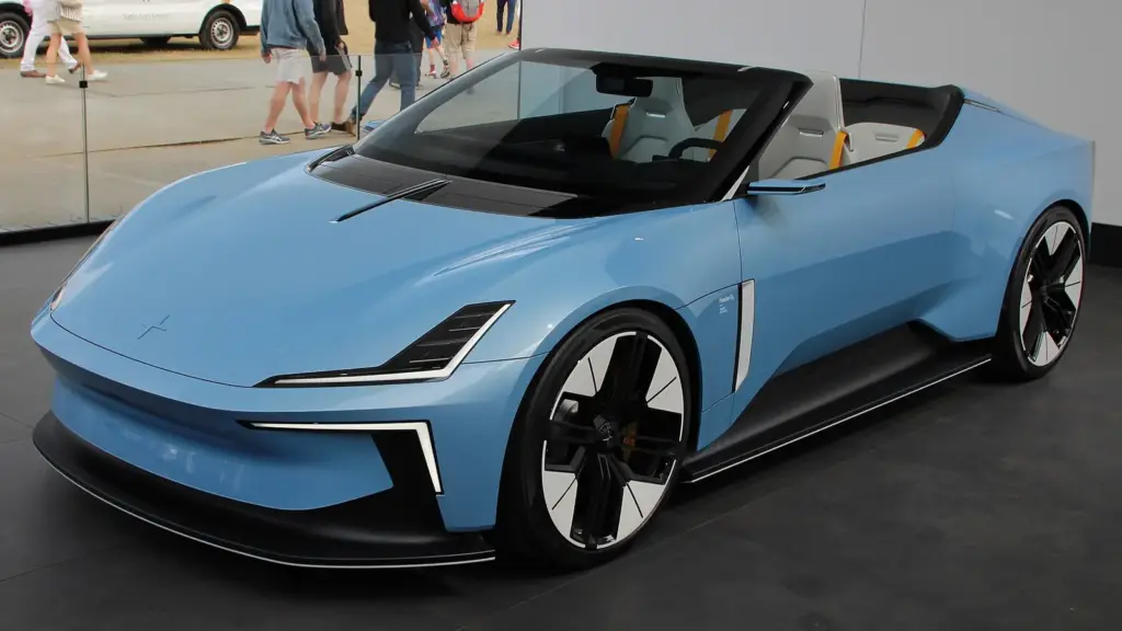 Light blue Polestar O2 roadster concept at the 2022 Goodwood Festival of Speed