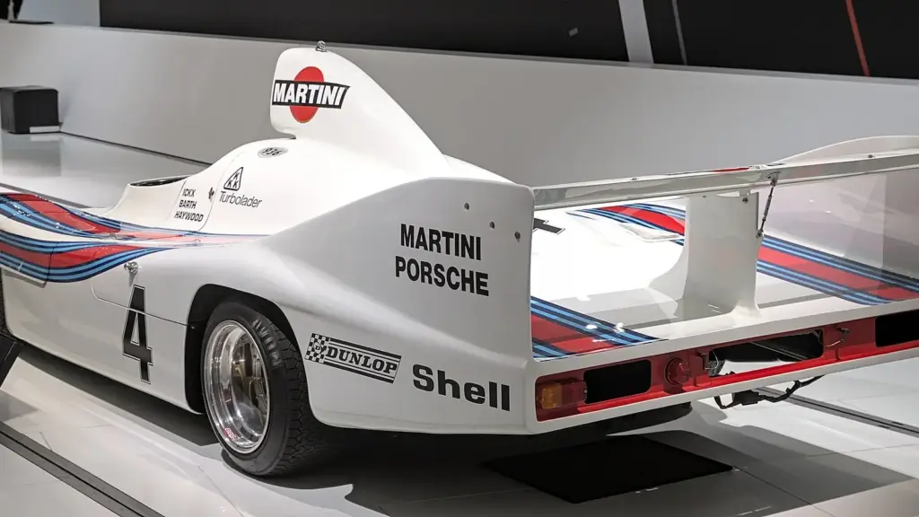 The No. 4 Porsche 936 that won the 1977 24 Hours of Le Mans, on display at the Porsche Museum
