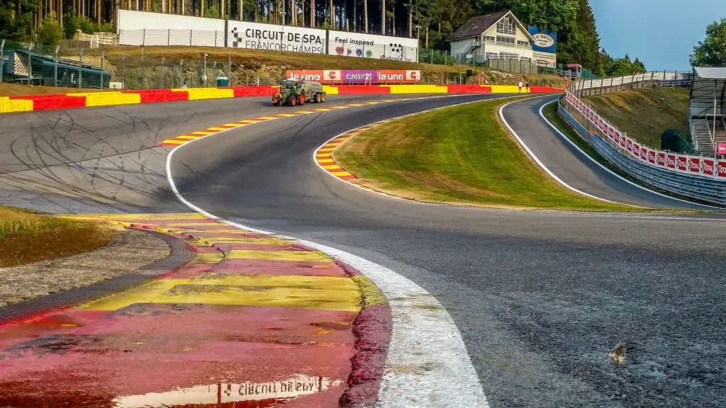 Eau Rouge and Raidillon at Spa-Francorchamps after the 2022 rebuild, with the wide paved run-off area