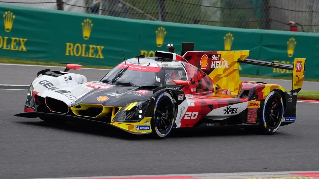 The No. 20 BMW M Hybrid V8 of Team WRT in practice for the 2026 6 Hours of Spa-Francorchamps, which it went on to win