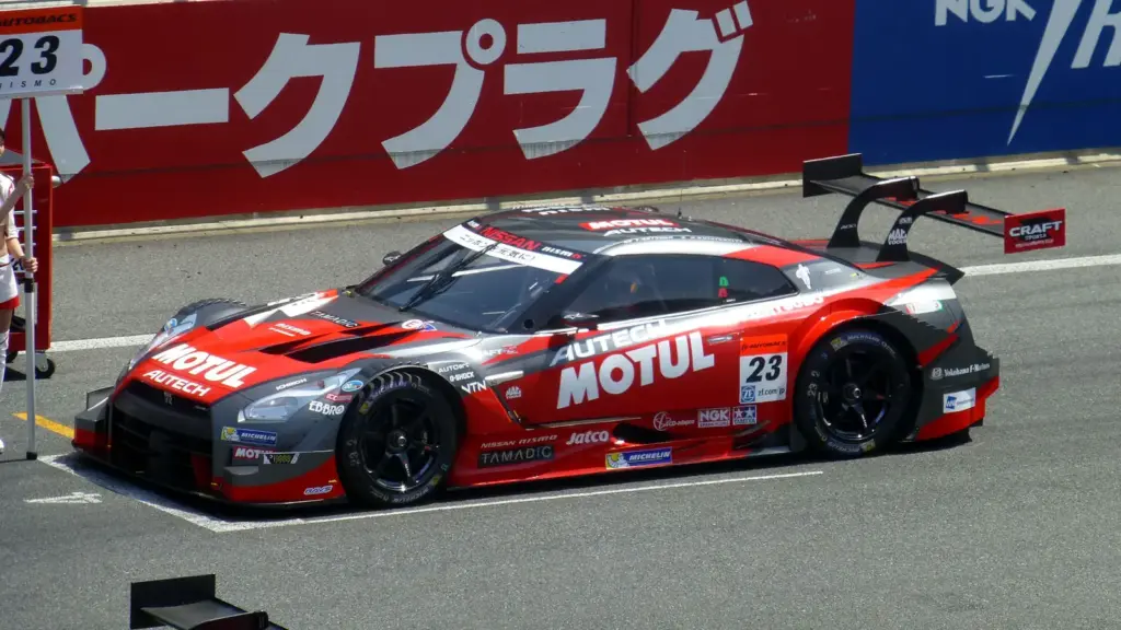 The 2014 Motul Autech Nissan GT-R GT500 car, the title winner for Ronnie Quintarelli and Tsugio Matsuda