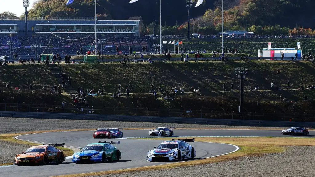Super GT and DTM cars on a joint parade lap at Twin Ring Motegi, November 2017