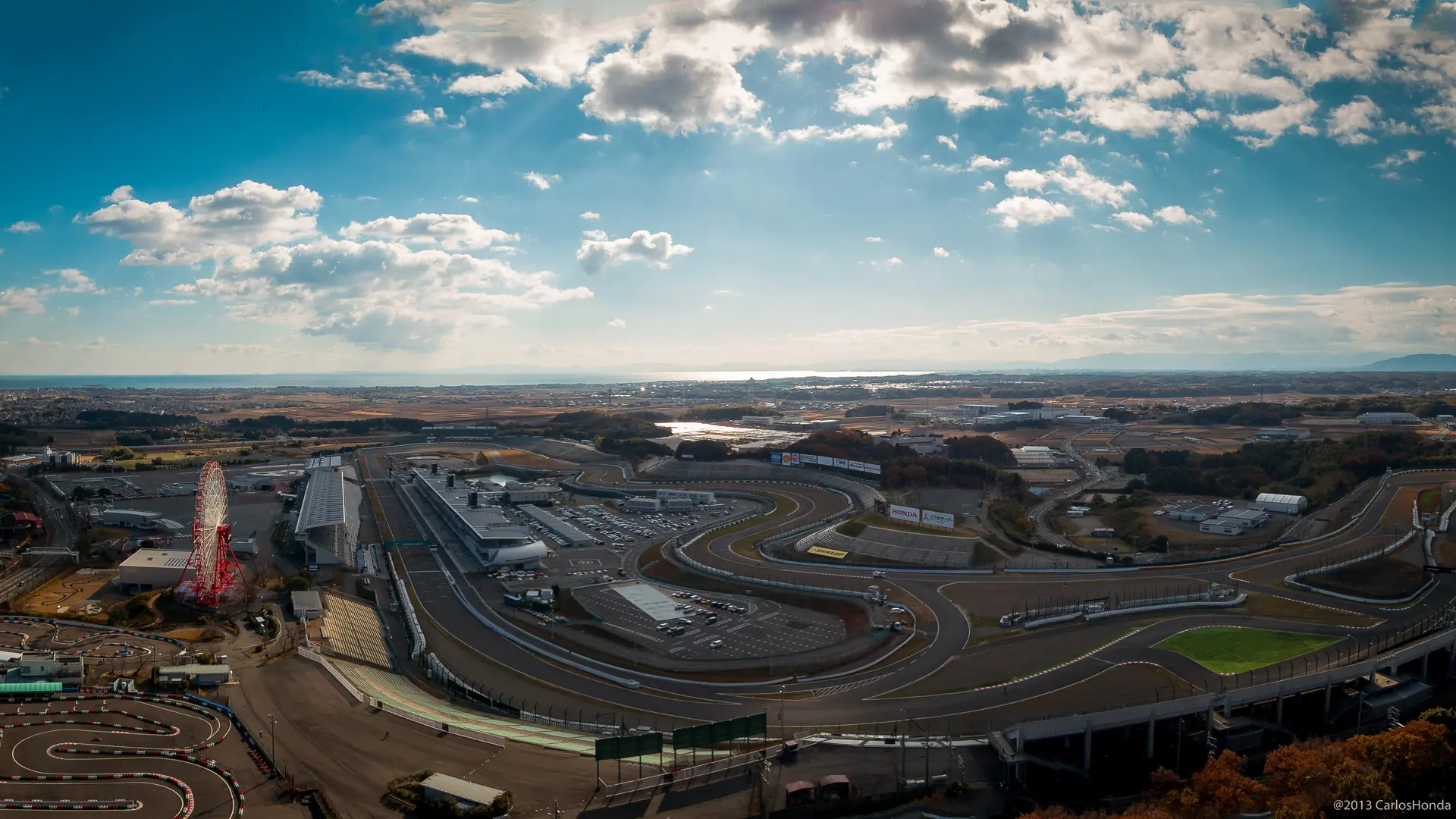 Aerial view of Suzuka Circuit and the surrounding town in Mie Prefecture, Japan