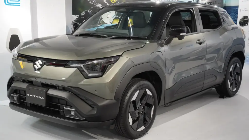 Gray Suzuki e Vitara electric SUV on display