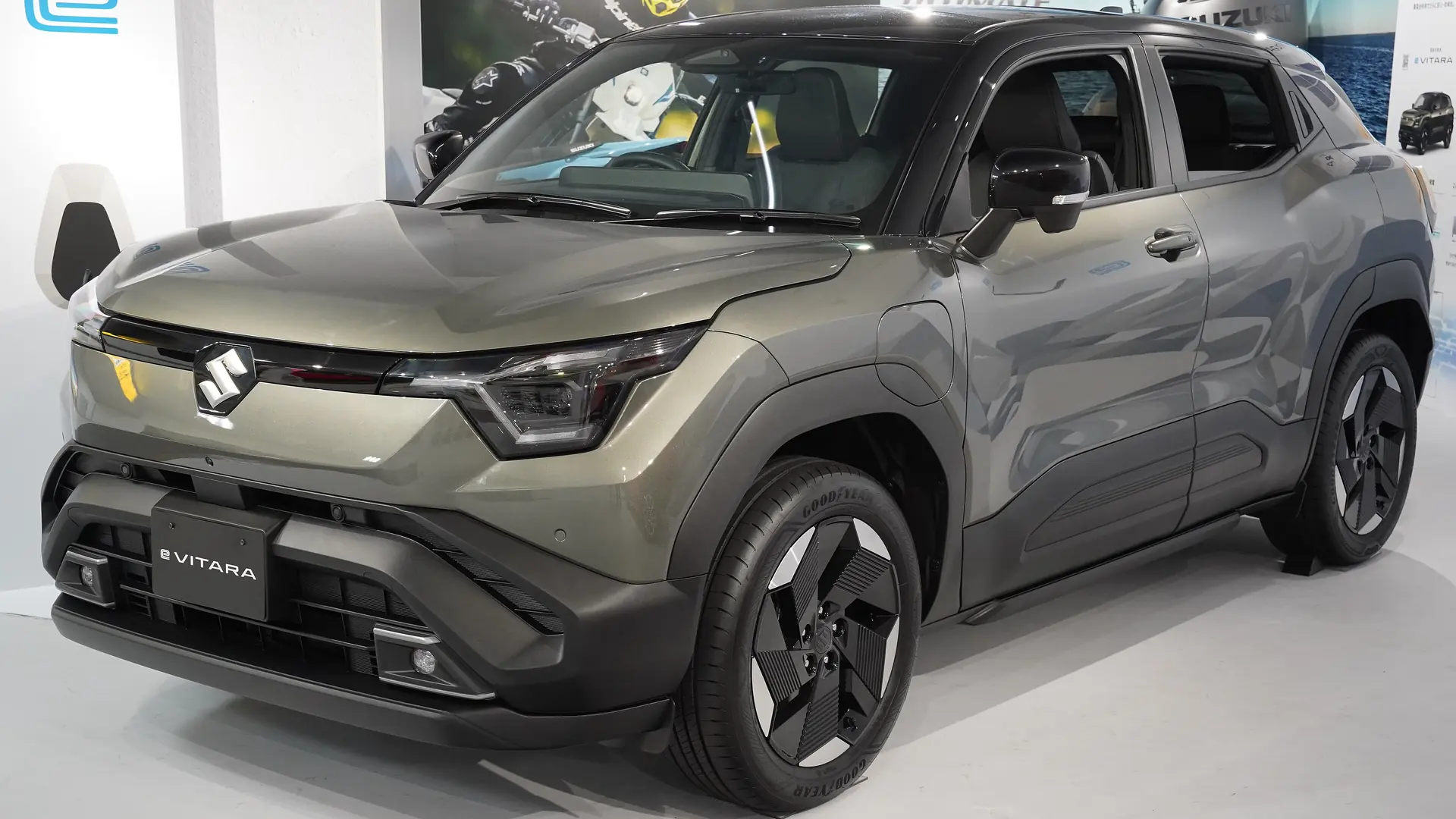 Gray Suzuki e Vitara electric SUV on display
