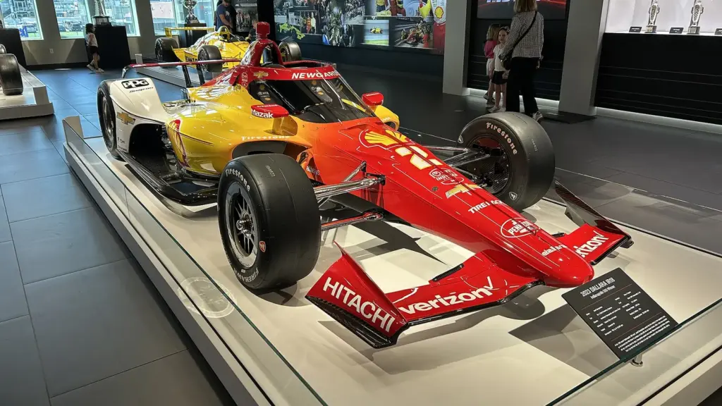 Josef Newgarden’s 2023 Indianapolis 500-winning Team Penske Chevrolet Dallara at the Indianapolis Motor Speedway Museum