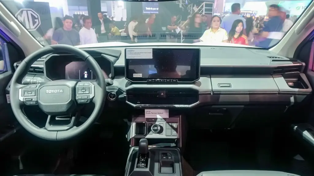 Dashboard of the ninth-generation Toyota Hilux BEV with its 12.3-inch touchscreen