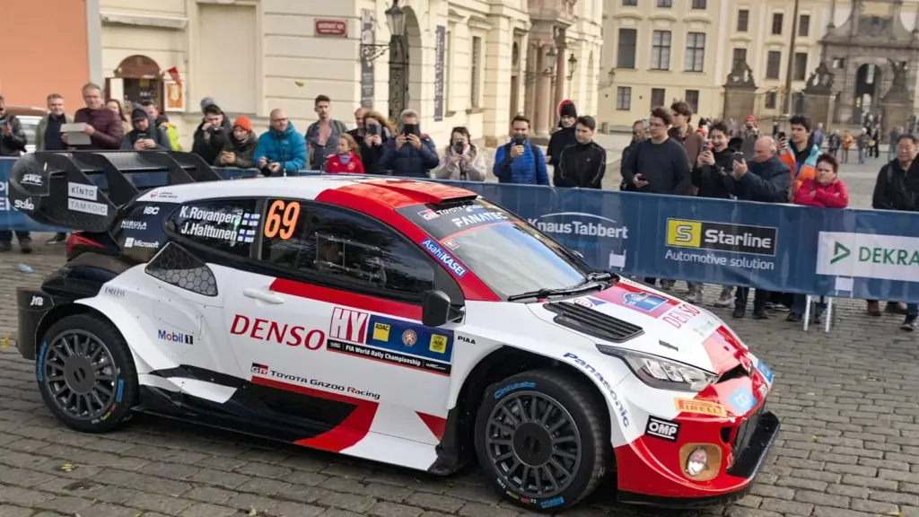 No. 69 Toyota GR Yaris Rally1 Hybrid of Kalle Rovanperä and Jonne Halttunen at the 2023 Central European Rally