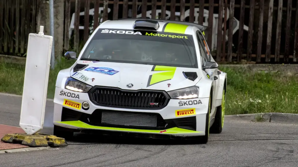 Škoda Fabia RS Rally2 of Andreas Mikkelsen and Torstein Eriksen at the 2022 Bohemia Rally
