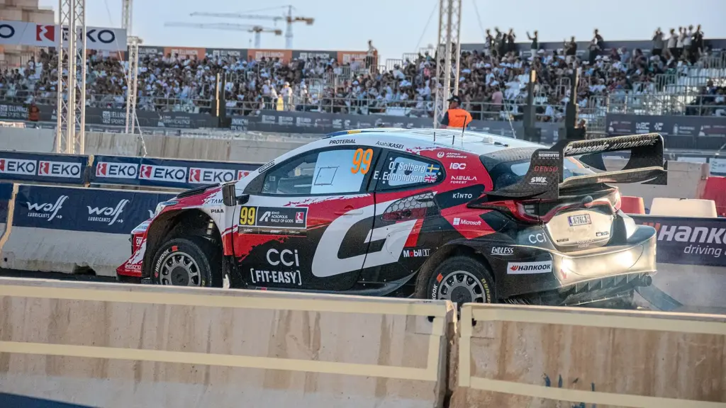 Oliver Solberg’s Toyota GR Yaris Rally1 on the super special stage of the 2026 Acropolis Rally