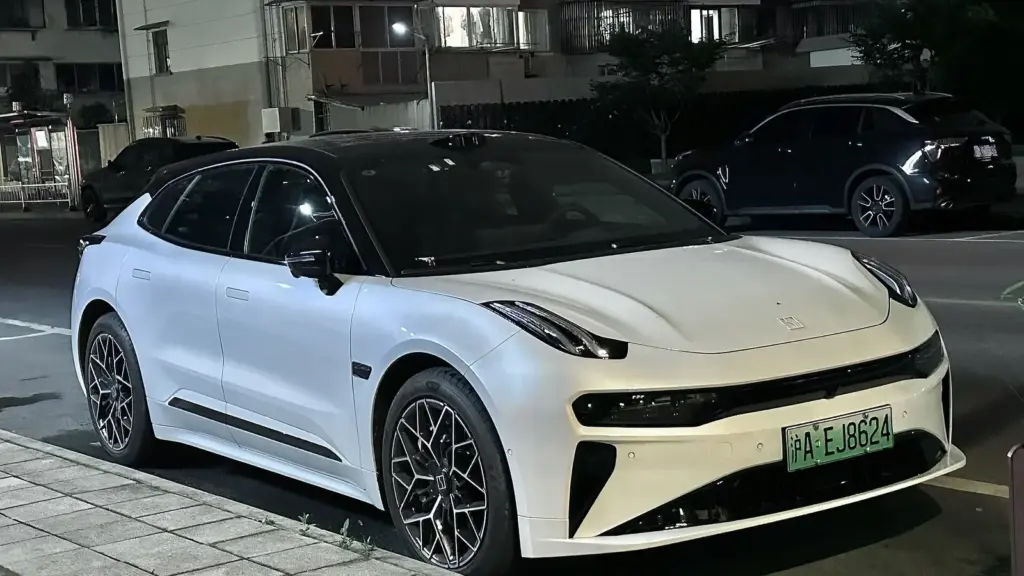 White updated Zeekr 001 on a street