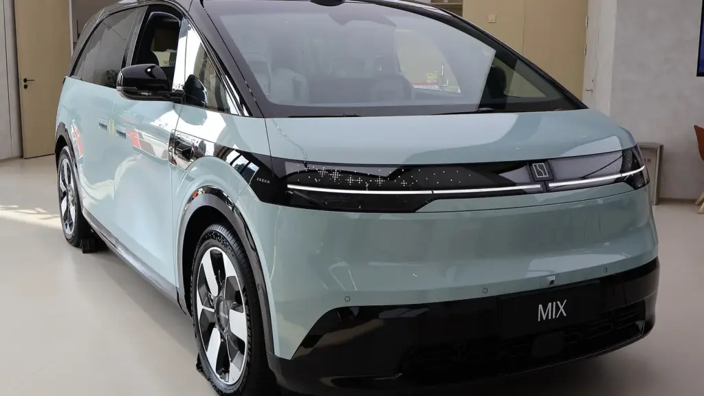 Light green Zeekr Mix electric MPV on display in Shanghai